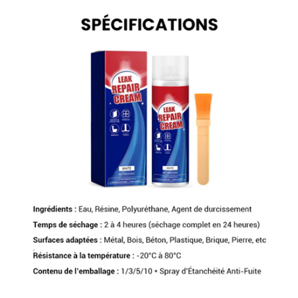 ✨ Spray réparateur de fuites instantané - Colmate les fissures et les interstices en 5 minutes, imperméable et flexible pour tuyaux et toitures