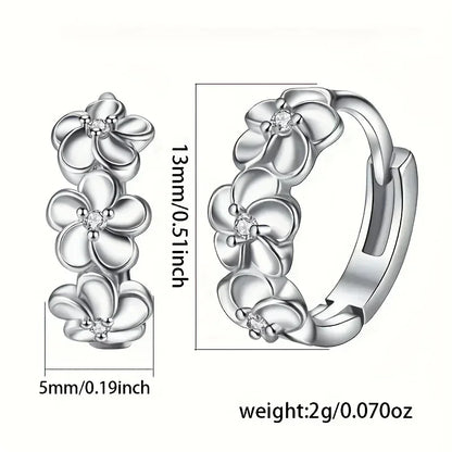 Sterling 925 Silver Exquisite Camellia Pattern Hoop Earrings Cute Elegant Style Delicate Gift For Women Girls Daily Casual