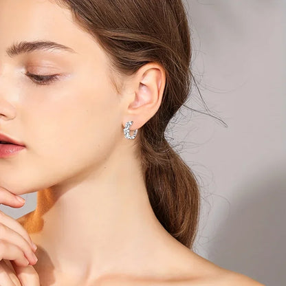 Sterling 925 Silver Exquisite Camellia Pattern Hoop Earrings Cute Elegant Style Delicate Gift For Women Girls Daily Casual